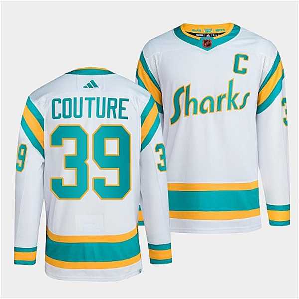 Mens San Jose Sharks #39 Logan Couture White 2022 Reverse Retro Stitched Jersey Dzhi->san jose sharks->NHL Jersey
